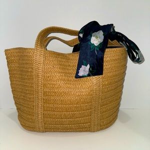 Draper James Straw Tote Bag with Floral Silk Scarf